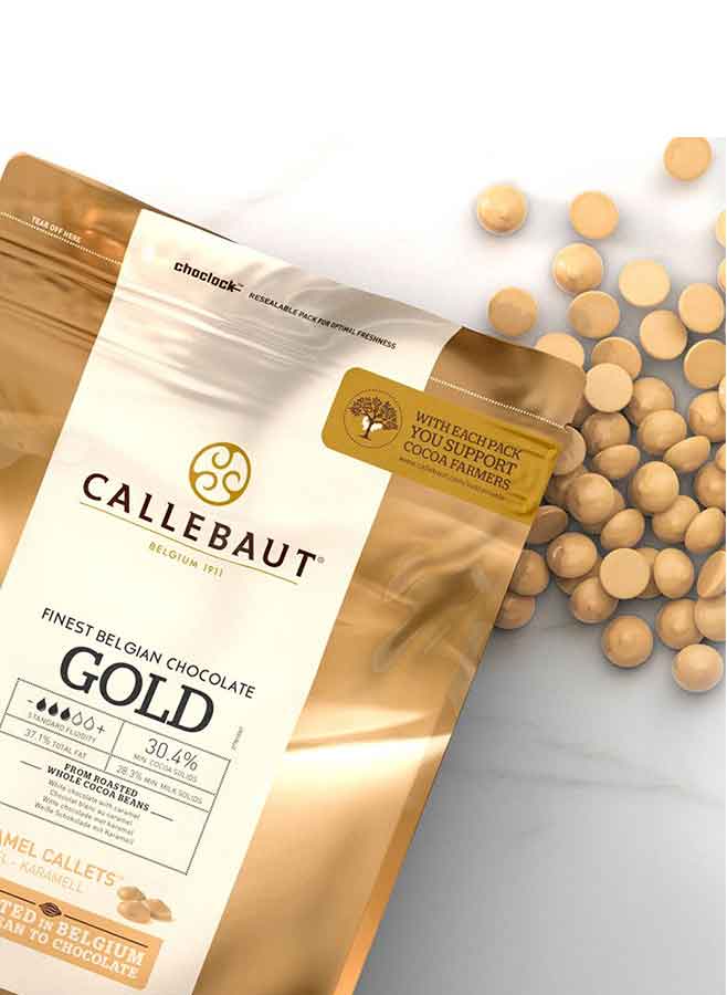 Chokladpellets Vit Choklad med Karamell 400 gr - Callebaut Gold