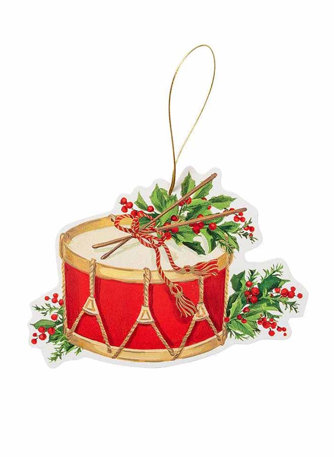 Julklappsetiketter 4 stycken - 15 cm - Trumma med mistel - Caspari