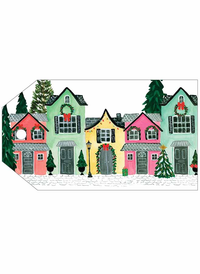 Julklappsetiketter 4 stycken – 6 x 10 cm – Decorated Houses Gift Hang Tags – Caspari